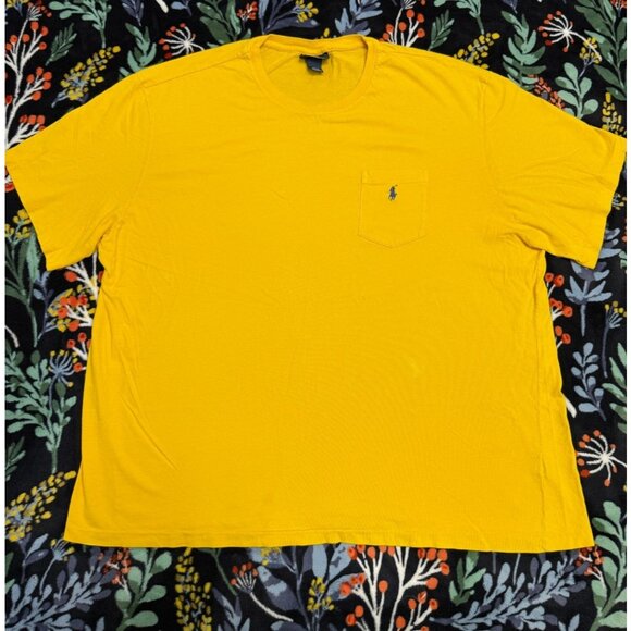 Polo Ralph Lauren T Shirt Mens Yellow 2XL Vintage 90s Front Pocket Small Pony - Picture 1 of 9